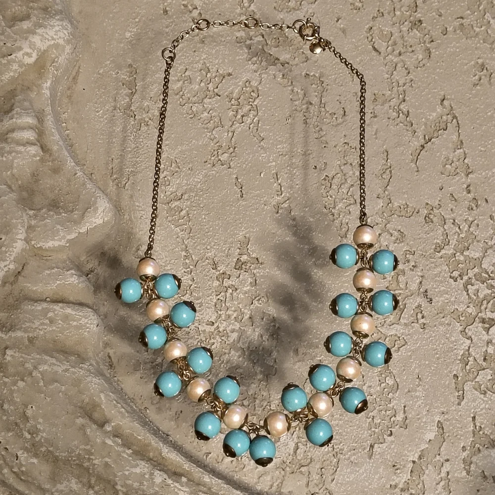 J Crew Faux Turquoise & Pearl Bib Necklace Gold-tone Chain